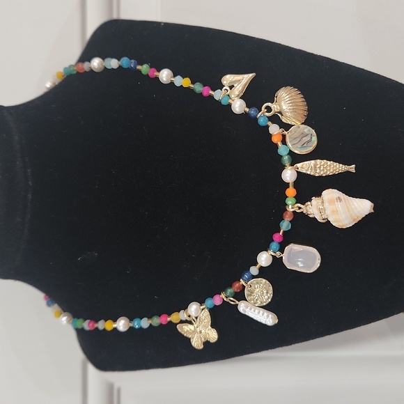 🔹️ATTERRI Semi Precious Stone Genuine Shell  Multicolor Charm Nautical Necklace - Picture 7 of 11